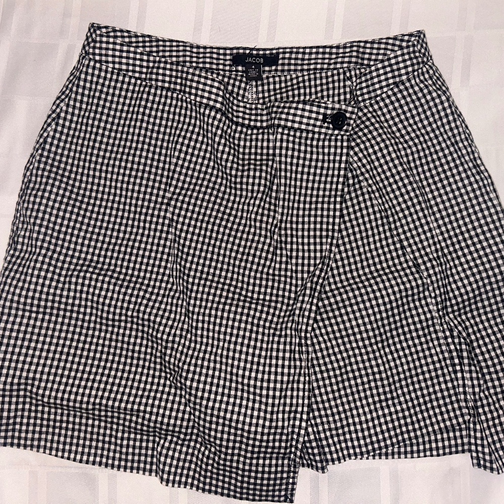Jacob Vintage Gingham Wrap Skirt/Shorts – Black & White, Size 7